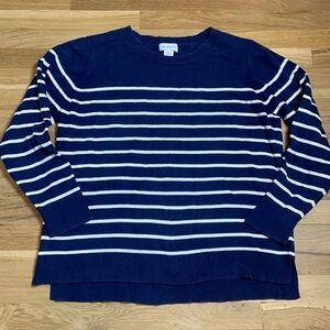 Liz Claiborne Crewneck Long Sleeve Blue & White Striped Knitted Top Women’s XXL